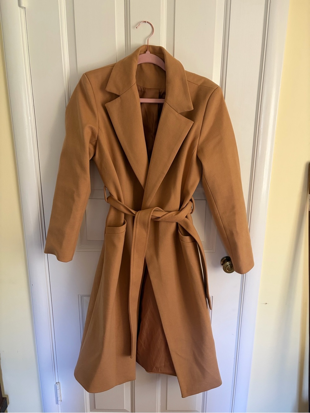 Womens Camel Trench Tie-Waist Coat